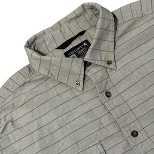 Carhartt Mens 2XL Short Sleeve Button Down Shirt Striped‎ Work Casual